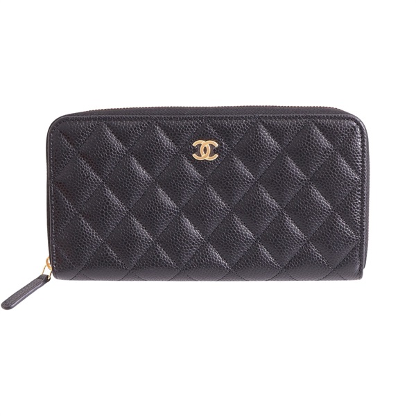 CHANEL 香奈兒 Classic 拉鍊 長夾 黑色 荔枝紋牛皮 AP0242