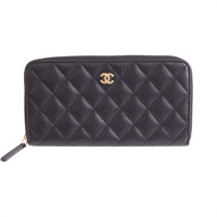 CHANEL 香奈兒 Classic 拉鍊 長夾 黑色 荔枝紋牛皮 AP0242