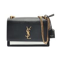 SAINT LAURENT YSL 聖羅蘭 SUNSET MEDIUM 鍊帶肩背包 黑/白色 牛皮 442906