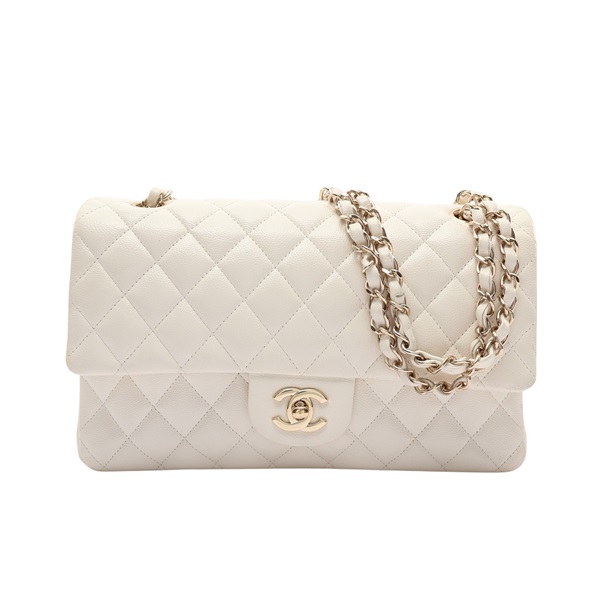CHANEL 香奈兒 COCO 25 肩背包 白色 荔枝紋牛皮 金釦 A01112