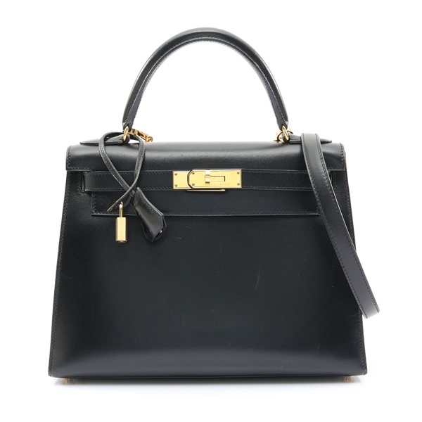 HERMES 愛馬仕 Kelly 28 凱莉包 兩用包 黑色 BOX牛皮 口C刻 金扣