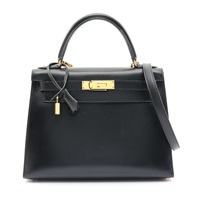 HERMES 愛馬仕 Kelly 28 凱莉包 兩用包 黑色 BOX牛皮 口C刻 金扣
