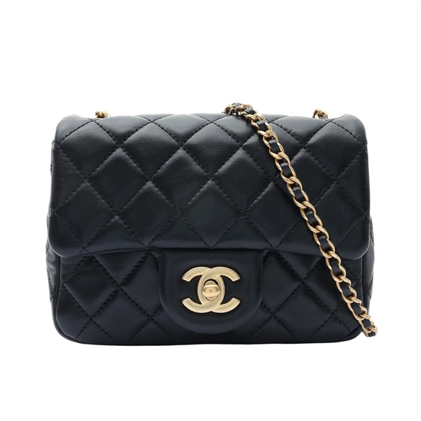 CHANEL 香奈兒Mini Matelasse Flap 鍊條 肩背包 黑色 菱格紋 羊皮 金釦 AS1786