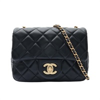 CHANEL 香奈兒Mini Matelasse Flap 鍊條 肩背包 黑色 菱格紋 羊皮 金釦 AS1786