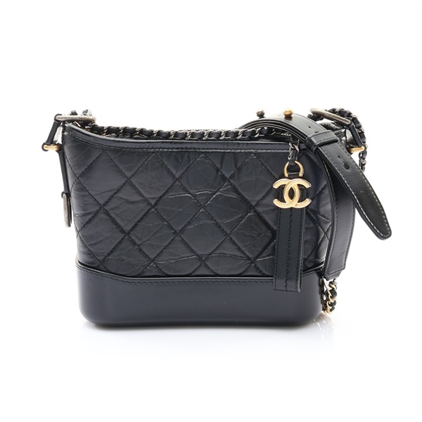 CHANEL 香奈兒 Gabrielle Hobo 鍊帶 肩背包 黑色 牛皮 金扣 A91810