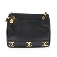 CHANEL 香奈兒 鍊帶 肩背包 黑色 荔枝紋 牛皮 金扣 A03675