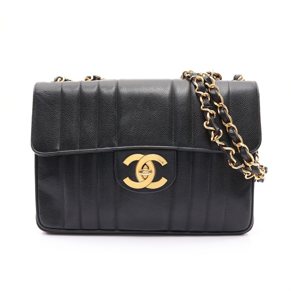 CHANEL 香奈兒 Matelasse Jumbo 肩背包 黑色 荔枝紋 牛皮 金扣