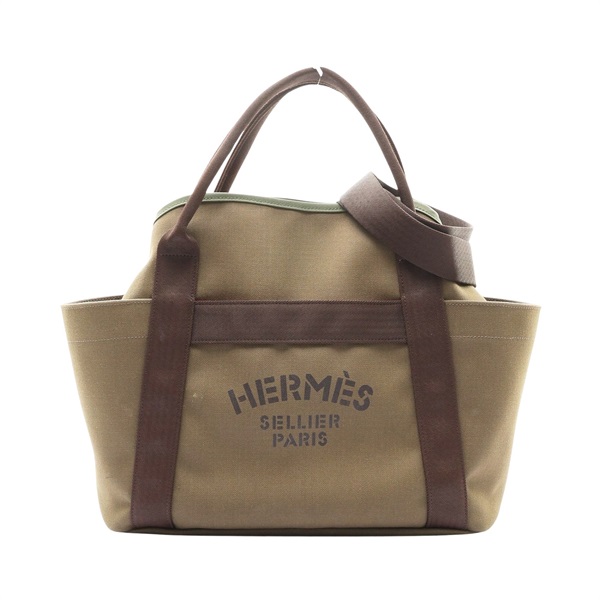 HERMES 愛馬仕 騎士裝備收納包 兩用包 綠色 Toile帆布 A刻