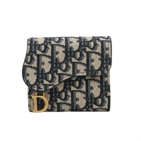 Dior 迪奧 Saddle Lotus 三折扣式短夾 藍色 帆布 S5652CTZQ