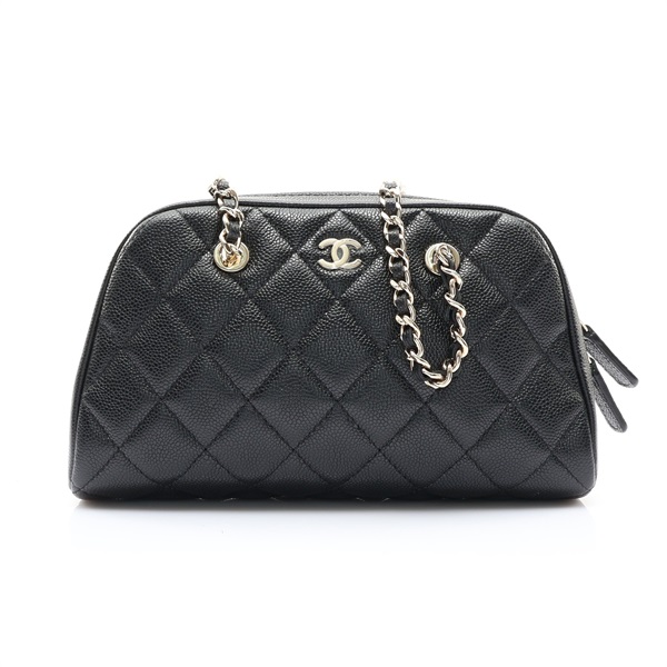 CHANEL 香奈兒 鍊帶肩背包 黑色 荔枝紋牛皮 金扣 AS6135