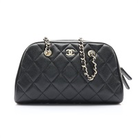 CHANEL 香奈兒 鍊帶肩背包 黑色 荔枝紋牛皮 金扣 AS6135