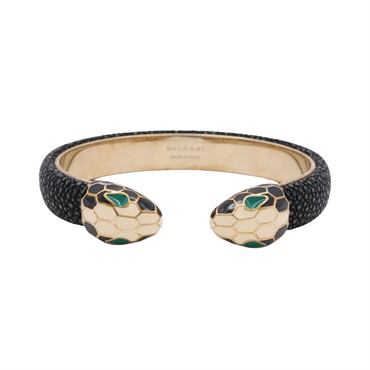 BVLGARI 寶格麗 Serpenti Forever 手環 黑色珍珠魚皮 金色金屬 283176