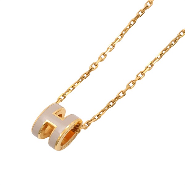 HERMES 愛馬仕 H POP MINI 項鍊 栗子灰琺瑯 金色鍍金 H147992F