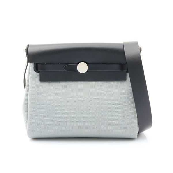 HERMES 愛馬仕 Herbag Zip 20 肩背包 木偶灰/黑色 Toile帆布 Vache Hunter牛皮 銀扣 K刻