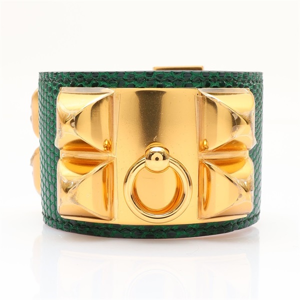 HERMES 愛馬仕 CDC Collier de Chien 手環 綠色 蜥蜴皮 A刻 金釦