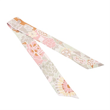 HERMES 愛馬仕 Bingata Twilly 絲巾 粉/灰色 絲綢 H063530S