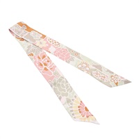 HERMES 愛馬仕 Bingata Twilly 絲巾 粉/灰色 絲綢 H063530S