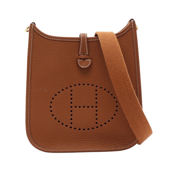 HERMES 愛馬仕 Mini Evelyne 肩背包 金棕色 Clemence 牛皮 B刻 金扣 H069426CK