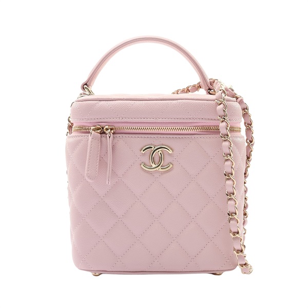 CHANEL 香奈兒 Vanity Case 鍊帶 肩背包 粉色 荔枝紋 牛皮 AS2362