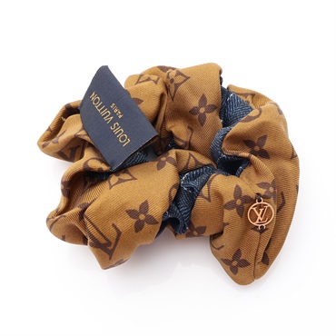LOUIS VUITTON 路易威登 原花髮圈 藍/棕色 絲綢 M77011