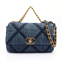 CHANEL 香奈兒 19 口蓋包 鍊帶肩背包 藍色 丹寧 金釦 AS1160