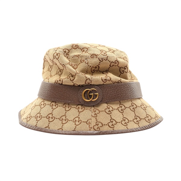 GUCCI 古馳 GG漁夫帽 帽子 #M 棕色 GG帆布 576587
