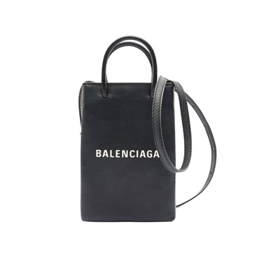 BALENCIAGA 巴黎世家 Shopping Phone Holder 兩用包 黑色牛皮 593826