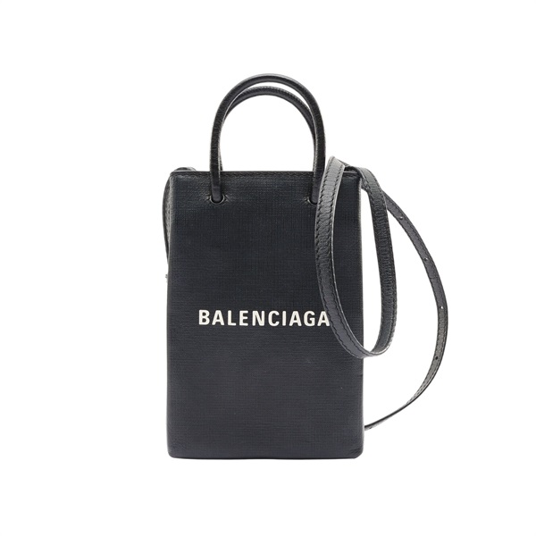 BALENCIAGA 巴黎世家 Shopping Phone Holder 兩用包 黑色牛皮 593826