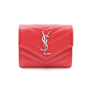 SAINT LAURENT YSL 聖羅蘭 Monogram 信封式 三折 短夾 紅色 牛皮 414404