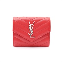 SAINT LAURENT YSL 聖羅蘭 Monogram 信封式 三折 短夾 紅色 牛皮 414404