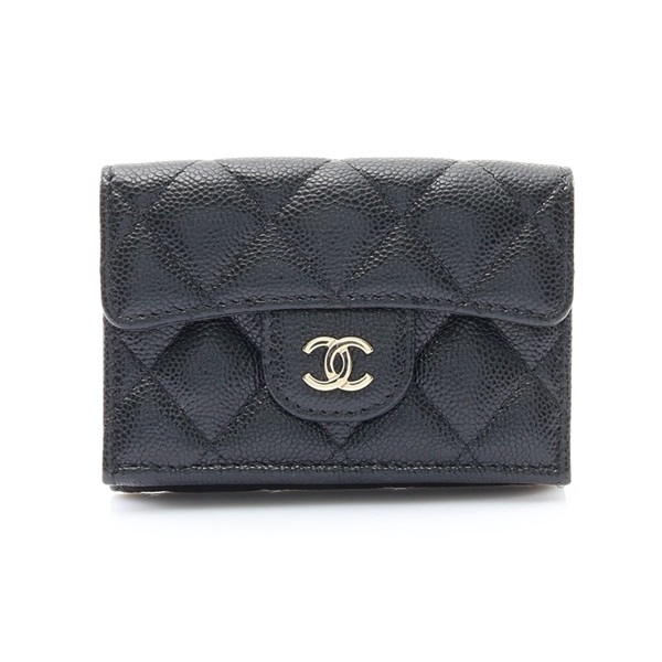 CHANEL 香奈兒 Small Flap 三折短夾 黑色 荔枝紋 牛皮 金扣 AP0230