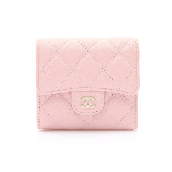 CHANEL 香奈兒 Small Flap 三折短夾 粉色 荔枝紋 牛皮 金扣