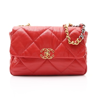 CHANEL 香奈兒 19 鍊帶兩用包 紅色 羊皮 金扣 AS1161