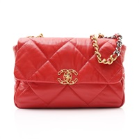 CHANEL 香奈兒 19 鍊帶兩用包 紅色 羊皮 金扣 AS1161