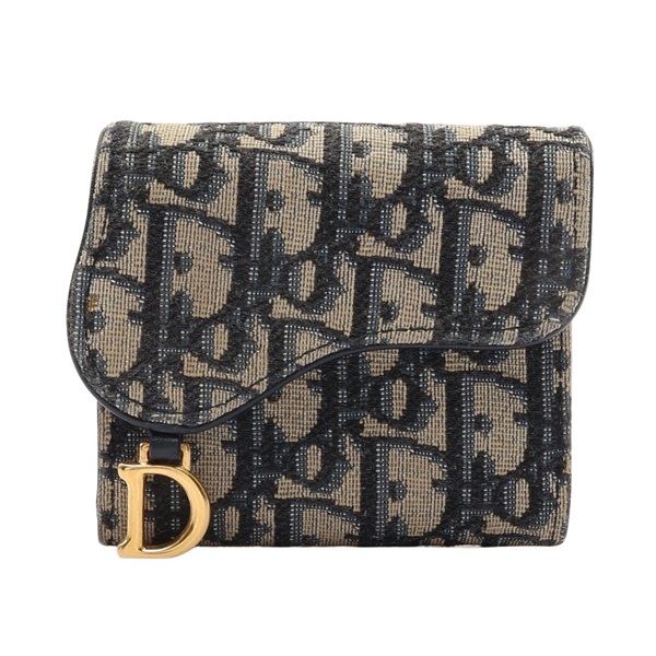 Dior 迪奧 Saddle Lotus 三折扣式短夾 深藍色 Oblique緹花帆布 S5652CTZQ