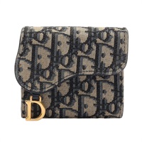 Dior 迪奧 Saddle Lotus 三折扣式短夾 深藍色 Oblique緹花帆布 S5652CTZQ