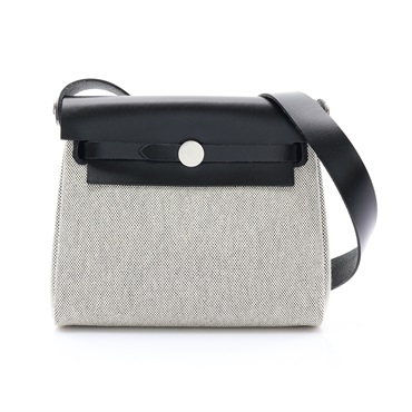 HERMES 愛馬仕 Herbag Zip 20 肩背包 黑色 Toile帆布 Vache Hunter牛皮 K刻 銀扣 H085414CK