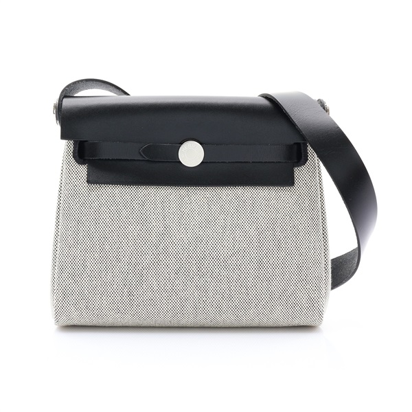 HERMES 愛馬仕 Herbag Zip 20 肩背包 黑色 Toile帆布 Vache Hunter牛皮 K刻 銀扣 H085414CK
