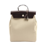 HERMES 愛馬仕 Herbag Ado 後背包 米色帆布 棕色Hunter牛皮 U刻