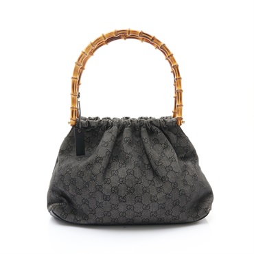 GUCCI 古馳 Bamboo 竹節 手提包 肩背包 黑色 GG 帆布 92708