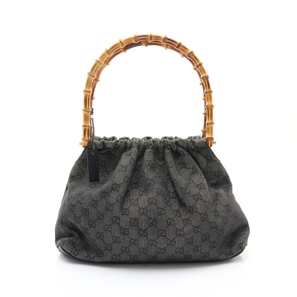 GUCCI 古馳 Bamboo 竹節 手提包 肩背包 黑色 GG 帆布 92708