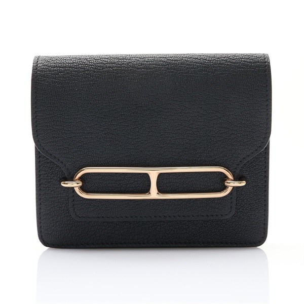 HERMES 愛馬仕 Roulis Slim 短夾 黑色 Chevre 山羊皮 B刻 金扣 H082213CP89
