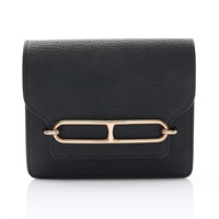 HERMES 愛馬仕 Roulis Slim 短夾 黑色 Chevre 山羊皮 B刻 金扣 H082213CP89