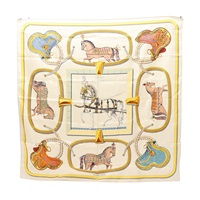 HERMES 愛馬仕 GARND APPARAT Carre 90 絲巾 奶油白色 絲綢 H001364S 45