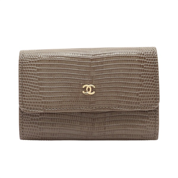 CHANEL 香奈兒 Classic Flap Card 扣式 翻蓋卡包 淺褐色 蜥蜴紋壓花 牛皮 AP5388