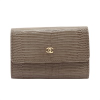 CHANEL 香奈兒 Classic Flap Card 扣式 翻蓋卡包 淺褐色 蜥蜴紋壓花 牛皮 AP5388
