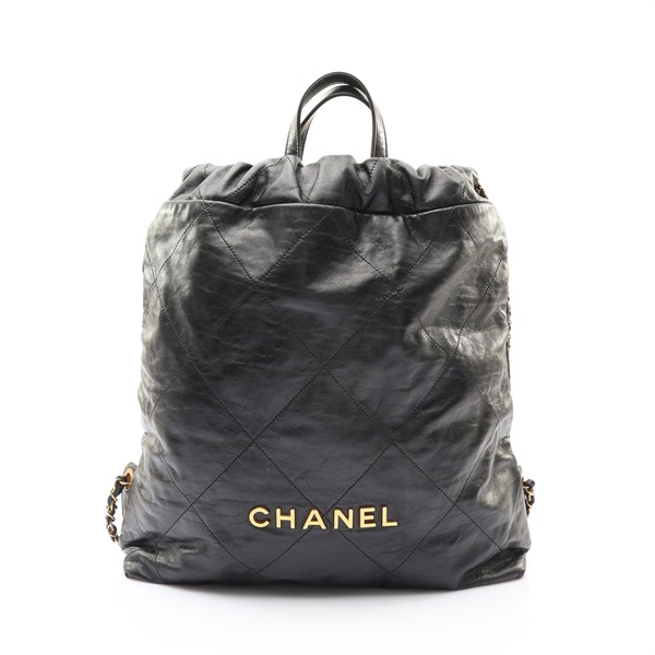 CHANEL 香奈兒 22 鍊帶後背包 黑色 牛皮 AS3859