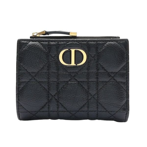 Dior 迪奧 Caro Dahlia 二折短夾 黑色 籐格紋 牛皮 S5173UWHC