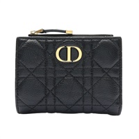 Dior 迪奧 Caro Dahlia 二折短夾 黑色 籐格紋 牛皮 S5173UWHC