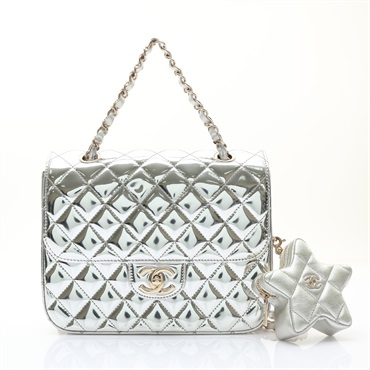 CHANEL 香奈兒 Hollywood Boulevard 後背包 銀色鏡面 牛皮 金扣 AS4649